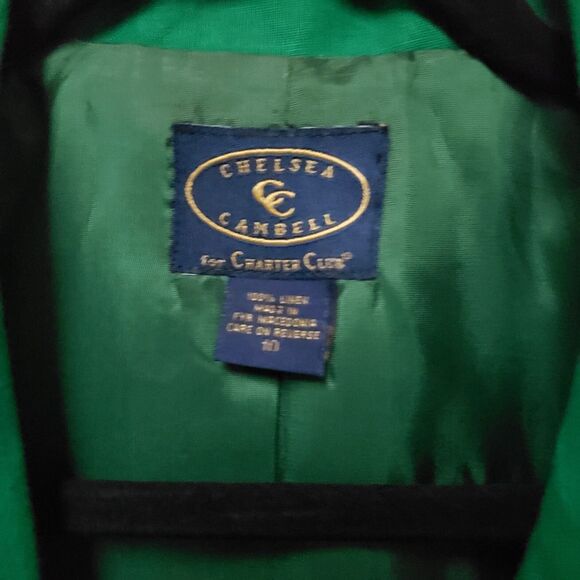 Women’s Charter Club 100% Linen Kelly Green Classic Career Blazer Size 10 NWOT - Picture 3 of 13